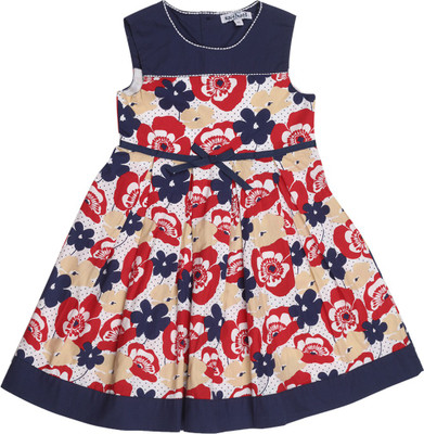 

NautiNati Girls Midi/Knee Length Casual Dress(Multicolor, Sleeveless, White