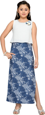 

Hunny Bunny Girls Maxi/Full Length Casual Dress(Dark Blue, Sleeveless, Indigo blue