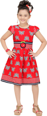 

Trendy Girls Girls Midi/Knee Length Casual Dress(Red, Cap Sleeve