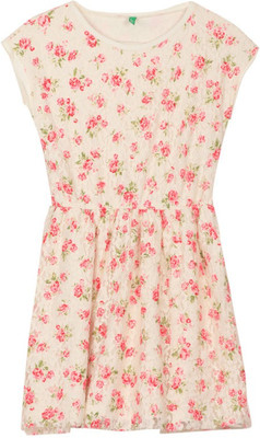 

United Colors of Benetton Girls Midi/Knee Length Casual Dress(White, Sleeveless, 901