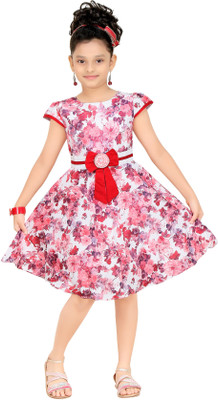 

Trendyy Girls Girls Midi/Knee Length Party Dress(Multicolor, Cap Sleeve, Maroon