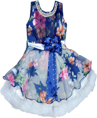 

Hey Baby Girls Mini/Short Party Dress(Blue, Sleeveless
