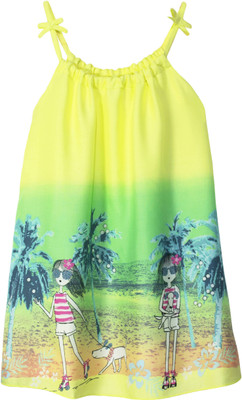 

Caca Cina Girls Midi/Knee Length Casual Dress(Yellow, Sleeveless)