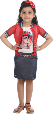 

Hunny Bunny Girls Mini/Short Casual Dress(Red, Half Sleeve, Red-blue