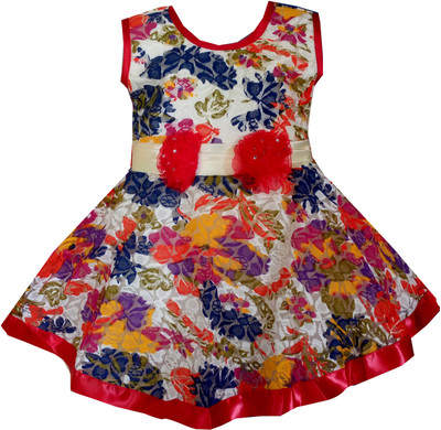 

All About Pink Girls Midi/Knee Length Party Dress(Multicolor, Sleeveless, Red