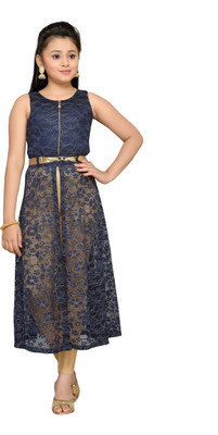 

Hunny Bunny Girls Maxi/Full Length Party Dress(Dark Blue, Sleeveless, Navy blue
