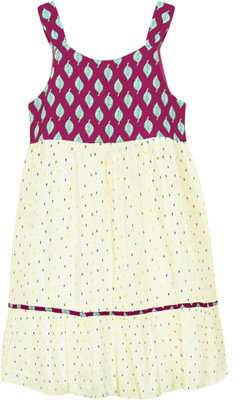 

Caca Cina Girls Midi/Knee Length Casual Dress(Red, Sleeveless), Magenta and cream