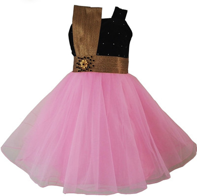 

Angel Wears Girls Midi/Knee Length Party Dress(Pink, Sleeveless, Baby pink;black