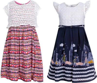 

Bella Moda Girls Midi/Knee Length Casual Dress(Multicolor, Cap Sleeve)