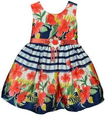 

La Bele Girls Midi/Knee Length Casual Dress(Multicolor, Sleeveless, Navy blue & grey