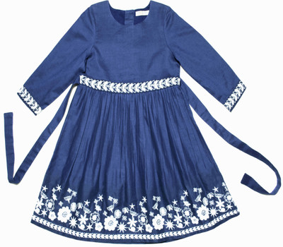 

Caca Cina Girls Midi/Knee Length Casual Dress(Dark Blue, 3/4 Sleeve), Deep blue