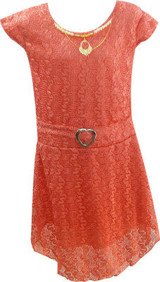 

Fashionitz Girls Midi/Knee Length Party Dress(Orange, Sleeveless