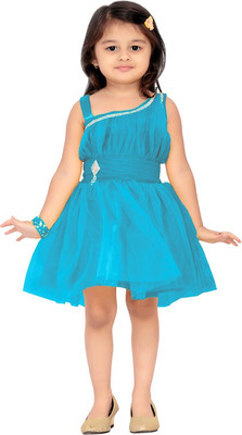 

Aarika Girls Midi/Knee Length Party Dress(Light Blue, Sleeveless, Firozi