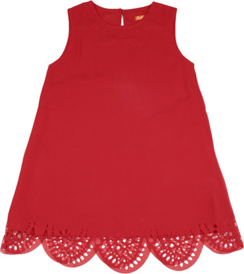 

Scullers Kids Girls Midi/Knee Length Casual Dress(Red, Sleeveless