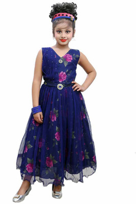 

RTC kids junction Girls Maxi/Full Length Party Dress(Blue, Sleeveless