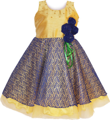 

MVD Fashion Girls Midi/Knee Length Party Dress(Gold, Sleeveless, Golden and navy