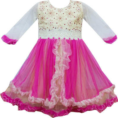 Fashionitz Girls Maxi/Full Length Party Dress(Pink, Half Sleeve