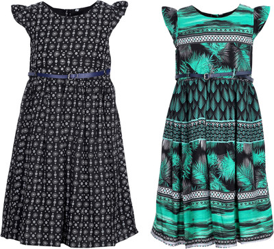 

Bella Moda Girls Midi/Knee Length Casual Dress(Multicolor, Cap Sleeve)