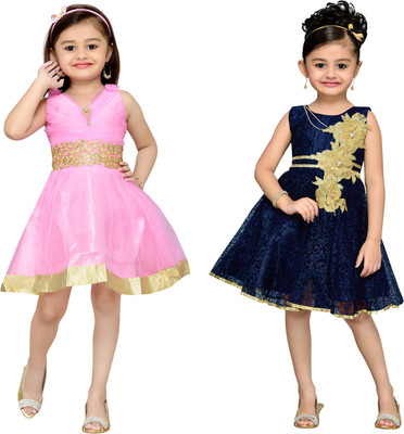 

Adiva Girls Midi/Knee Length Party Dress(Dark Blue, Dark-blue-pink
