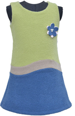 

Store The World Girls Midi/Knee Length Casual Dress(Green, Sleeveless, Off white / pink