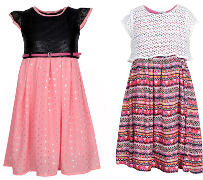 

Bella Moda Girls Midi/Knee Length Casual Dress(Multicolor, Cap Sleeve)