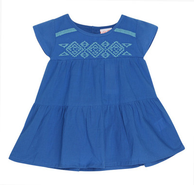 

FS Mini Klub Baby Girl's Midi/Knee Length Casual Dress(Blue, Cap sleeve