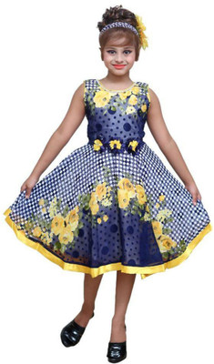 

RTC kids junction Girls Mini/Short Party Dress(Multicolor, Sleeveless, Yelow