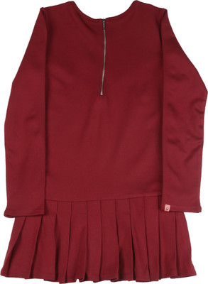

United Colors of Benetton Girls Mini/Short Casual Dress(Maroon, Full Sleeve, K13