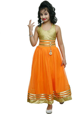 

RTC kids junction Girls Midi/Knee Length Party Dress(Multicolor, Sleeveless, Orange
