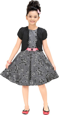 

Trendy Girls Girls Midi/Knee Length Party Dress(Grey, Cap Sleeve