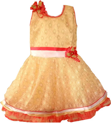 

All About Pink Girls Midi/Knee Length Party Dress(Multicolor, Sleeveless, Red