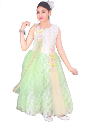 

Hey Baby Girls Maxi/Full Length Party Dress(Light Green, Sleeveless