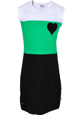 

Lil Orchids Girls Midi/Knee Length Casual Dress(Multicolor, Sleeveless, Green