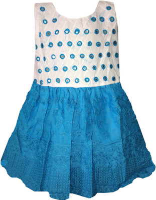 

All About Pink Girls Midi/Knee Length Casual Dress(White, Sleeveless, Blue