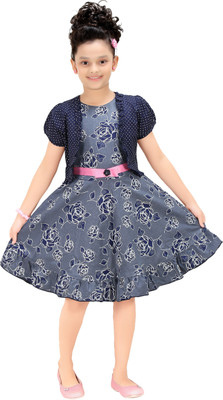 

Trendy Girls Girls Midi/Knee Length Party Dress(Dark Blue, Cap Sleeve