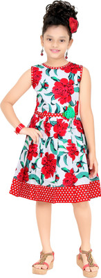 

Trendyy Girls Girls Midi/Knee Length Party Dress(Multicolor, Sleeveless, Red