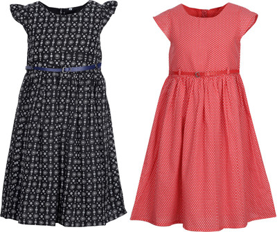 

Bella Moda Girls Midi/Knee Length Casual Dress(Multicolor, Cap Sleeve)