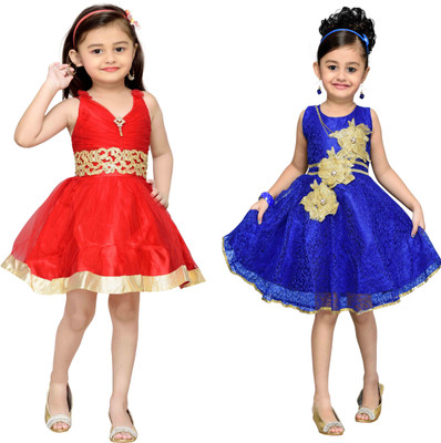 

Adiva Girls Midi/Knee Length Party Dress(Blue, Sleeveless, Blue-red