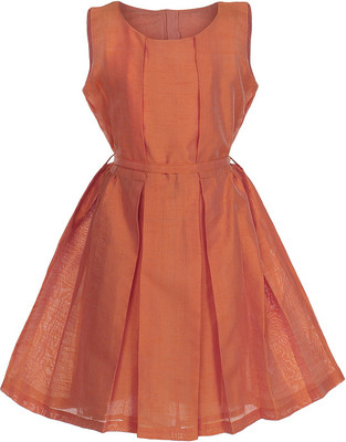 

Femi Girls Midi/Knee Length Party Dress(Orange, Sleeveless, Outstanding orange