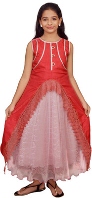 

Ssmitn Girls Maxi/Full Length Party Dress(Red, Sleeveless, Red & pink