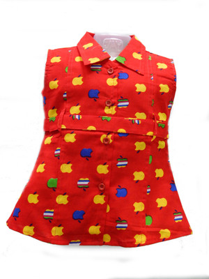 

BG Girls Midi/Knee Length Casual Dress(Multicolor, Sleeveless, Red apple