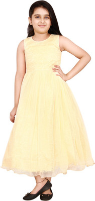 

DHANYA Girls Maxi/Full Length Party Dress(Gold, Sleeveless
