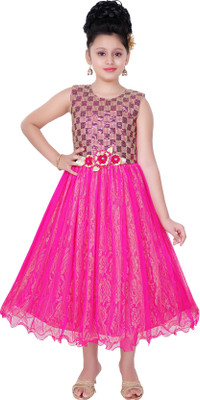 

Saarah Girls Midi/Knee Length Party Dress(Pink, Sleeveless