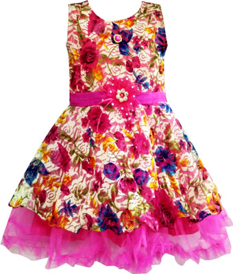 

Fashionitz Girls Midi/Knee Length Party Dress(Pink, Sleeveless