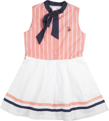 

US Polo Kids Girls Mini/Short Casual Dress(White, Sleeveless, Lt. yellow
