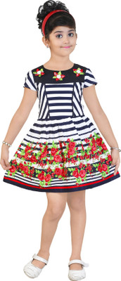 

Golden Girl Girls Midi/Knee Length Casual Dress(Multicolor, Fashion Sleeve, Red
