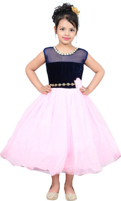 

P.R. Creation Girls Maxi/Full Length Party Dress(Blue, Sleeveless, Pink