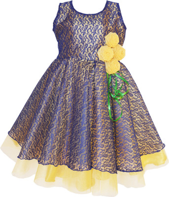 

MVD Fashion Girls Midi/Knee Length Party Dress(Gold, Sleeveless, Gold and navy