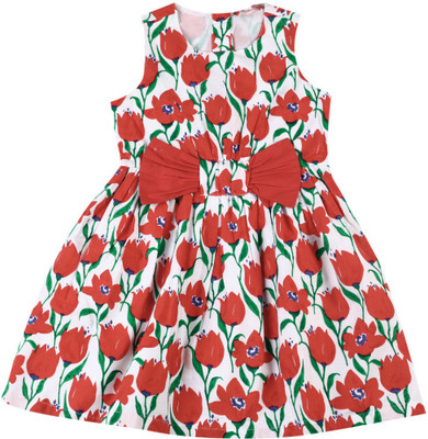 

NautiNati Girls Midi/Knee Length Casual Dress(Multicolor, Sleeveless, White