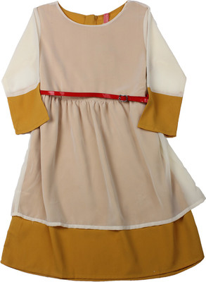 

Bare Kids Girls Midi/Knee Length Casual Dress(White, Full Sleeve, Gold